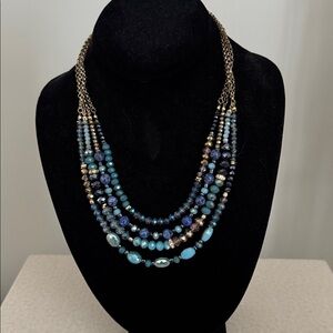Elegant Multi-Strand Blue Beaded Necklace